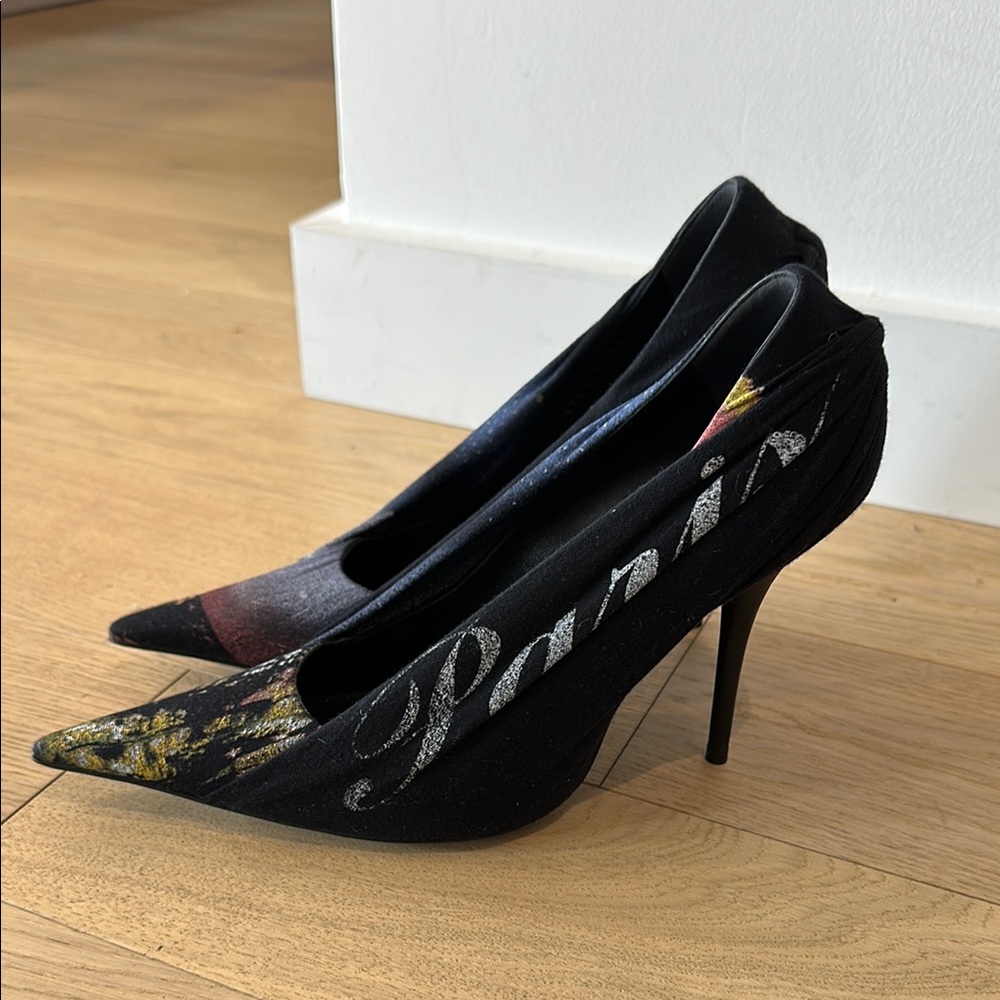 Black Cloth and Leather Balenciaga Knife Heels
